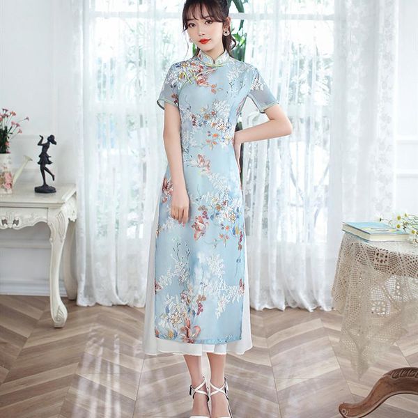 summer chinese women short sleeve embroidery applique aodai dress satin mandarin collar qipao a-line loose cheongsam ethnic clothing, Red
summer chinese women short sleeve embroidery applique aodai dress satin mandarin collar qipao a-line loose cheongsam ethnic clothing, Red