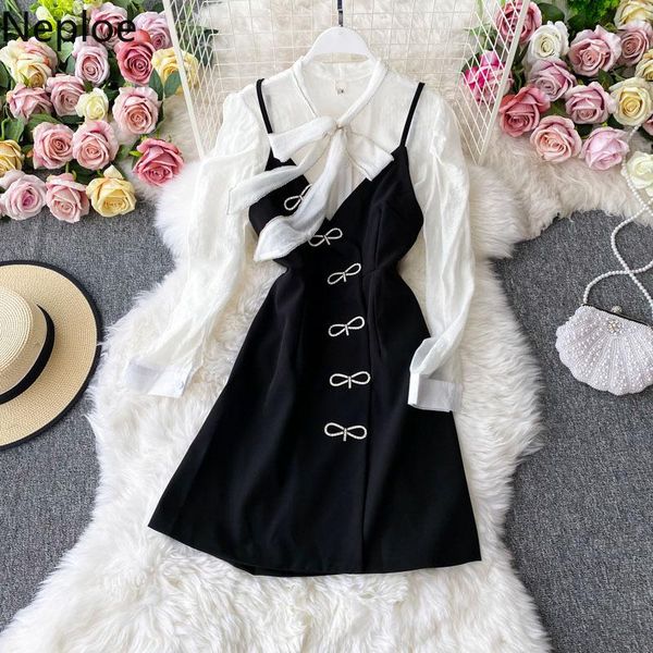 women's tracksuits neploe korean elegant 2piece sets bow tie long sleeve chiffon blouse + bowknot v-neck sling mini dress 2021 women su, Gray
women's tracksuits neploe korean elegant 2piece sets bow tie long sleeve chiffon blouse + bowknot v-neck sling mini dress 2021 women su, Gray