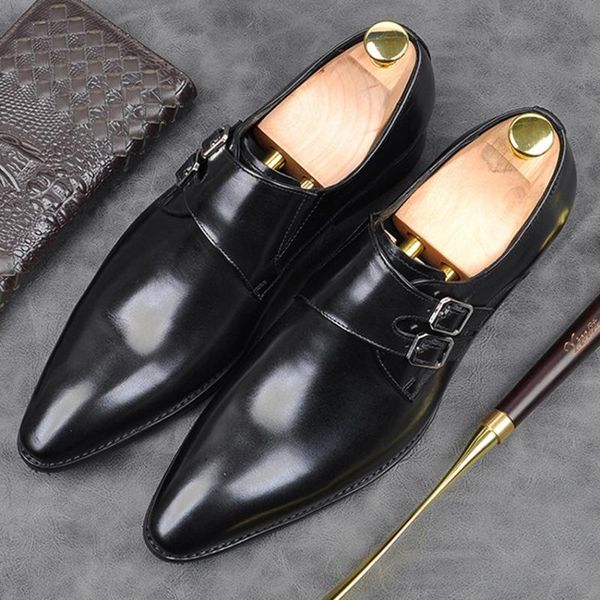 dress shoes italian handmade formal office men's monk straps oxfords genuine leather pointed toe wedding party flats am179, Black
dress shoes italian handmade formal office men's monk straps oxfords genuine leather pointed toe wedding party flats am179, Black