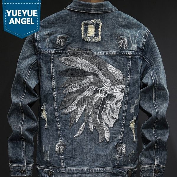 men's tracksuits spring-embroidered men loose fitting denim coat torn hole zipper single-fashion jeans breasted cowboy jacket plus size, Gray
men's tracksuits spring-embroidered men loose fitting denim coat torn hole zipper single-fashion jeans breasted cowboy jacket plus size, Gray