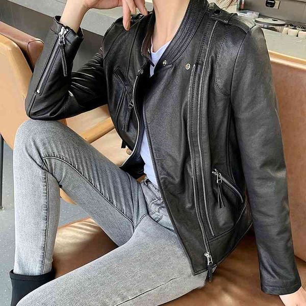 haining leather clothes women's slim stand collar sheep jacket fashion motorcycle spring and autumn single skin thin coat, Black
haining leather clothes women's slim stand collar sheep jacket fashion motorcycle spring and autumn single skin thin coat, Black
