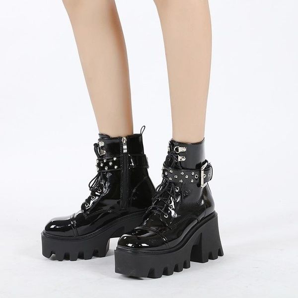 boots and knight 2021 autumn winter patent leather thick bottom waterproof platform muffin lace up buckle, Black
boots and knight 2021 autumn winter patent leather thick bottom waterproof platform muffin lace up buckle, Black