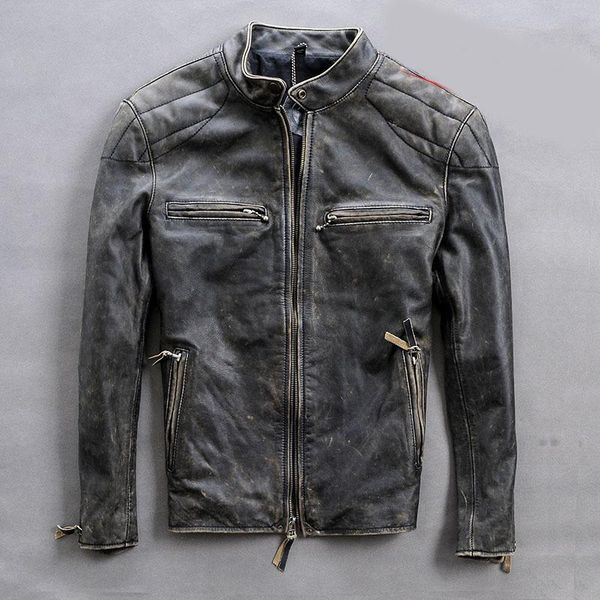 men's leather & faux 2021 fashion slim fit genuine men cowskin biker jacket with zippers stand collar vintage real coat male, Black
men's leather & faux 2021 fashion slim fit genuine men cowskin biker jacket with zippers stand collar vintage real coat male, Black