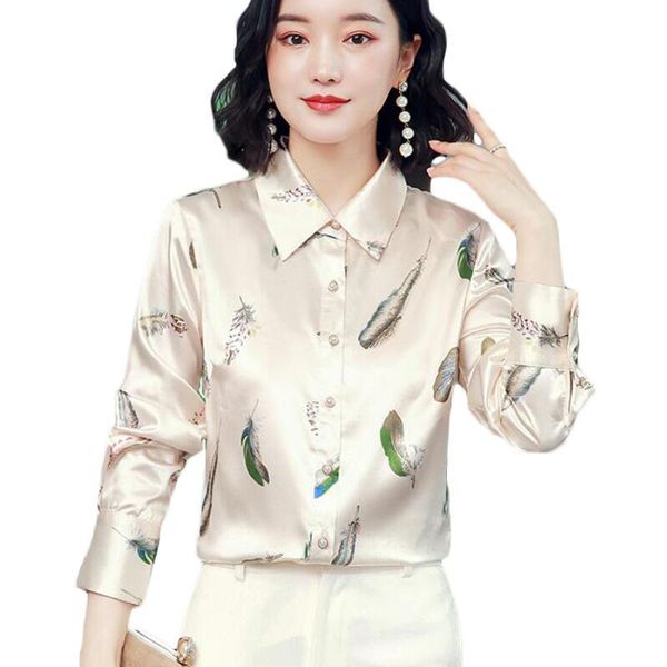 fashion feather print silk blouse women shirts long sleeve office chiffon plus size shirt blusas mujer women's blouses &, White 
fashion feather print silk blouse women shirts long sleeve office chiffon plus size shirt blusas mujer women's blouses &, White