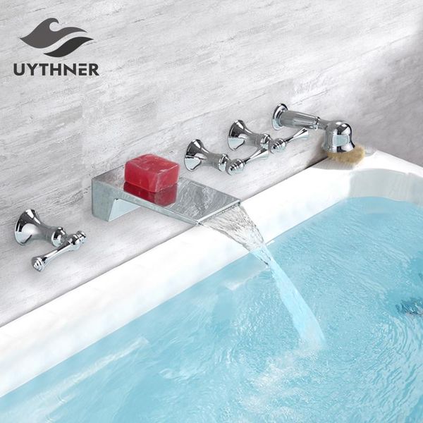 uythner chrome bathtub faucet mixer basin tap wide spout waterfall tub bathroom and cold water with hand shower sets
uythner chrome bathtub faucet mixer basin tap wide spout waterfall tub bathroom and cold water with hand shower sets