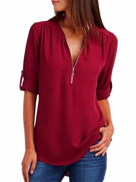 women's t-shirt 2021 european and american style v-neck zipper long-sleeved printed chiffon shirt, White
women's t-shirt 2021 european and american style v-neck zipper long-sleeved printed chiffon shirt, White