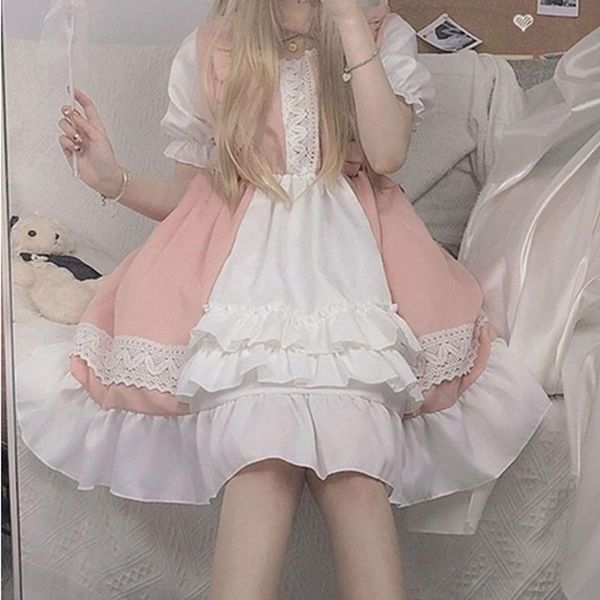 kawaii lolita maid dress pink goth puff sleeve japanese harajuku ruffle lace-up soft girls gothic birthday party casual dresses, Black;gray
kawaii lolita maid dress pink goth puff sleeve japanese harajuku ruffle lace-up soft girls gothic birthday party casual dresses, Black;gray