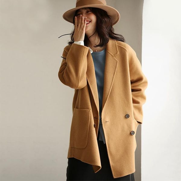women's wool & blends xiuye chic texture 2021 winter loose fitting suit collar 100% double faced tweed coat short, Black
women's wool & blends xiuye chic texture 2021 winter loose fitting suit collar 100% double faced tweed coat short, Black