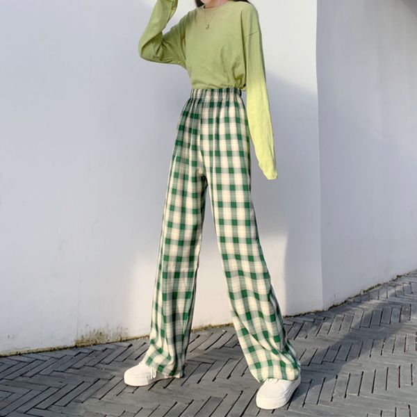women's two piece pants plaid women elastic high waist summer thin straight plus size loose fashion spring casual ladies trousers, White
women's two piece pants plaid women elastic high waist summer thin straight plus size loose fashion spring casual ladies trousers, White