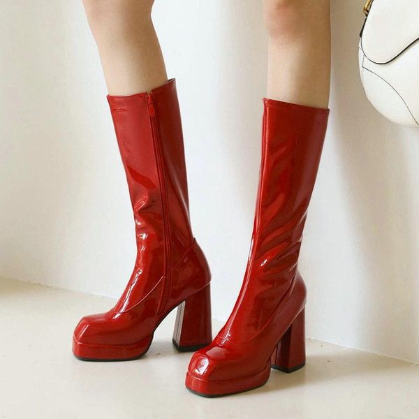 boots 2021 platform knee high fashion patent leather women chunky heel long zipper autumn winter lady shoes, Black
boots 2021 platform knee high fashion patent leather women chunky heel long zipper autumn winter lady shoes, Black