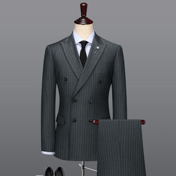 100% wool double breasted grey striped casual mens suits with pants wedding suits for men groom wear slim fit plus, Black
100% wool double breasted grey striped casual mens suits with pants wedding suits for men groom wear slim fit plus, Black