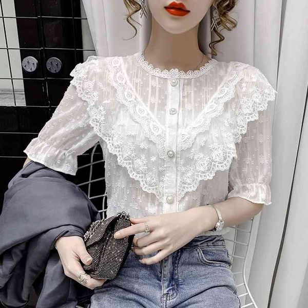 lace chiffon shirt women summer french temperament round neck ruffled short-sleeved 210706, White
lace chiffon shirt women summer french temperament round neck ruffled short-sleeved 210706, White