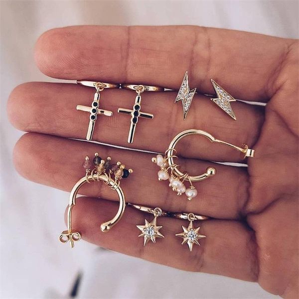 stud 8 pcs/set fashion earrings gold cross beads star crystal geometric pearl circle pendant earring set women classic jewelry, Golden;silver
stud 8 pcs/set fashion earrings gold cross beads star crystal geometric pearl circle pendant earring set women classic jewelry, Golden;silver