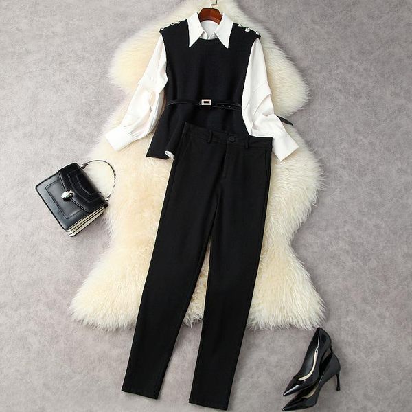 women's two piece pants european and american clothing winter 2022 long sleeve shirt knitted vest nine minutes of fashion suits, White
women's two piece pants european and american clothing winter 2022 long sleeve shirt knitted vest nine minutes of fashion suits, White