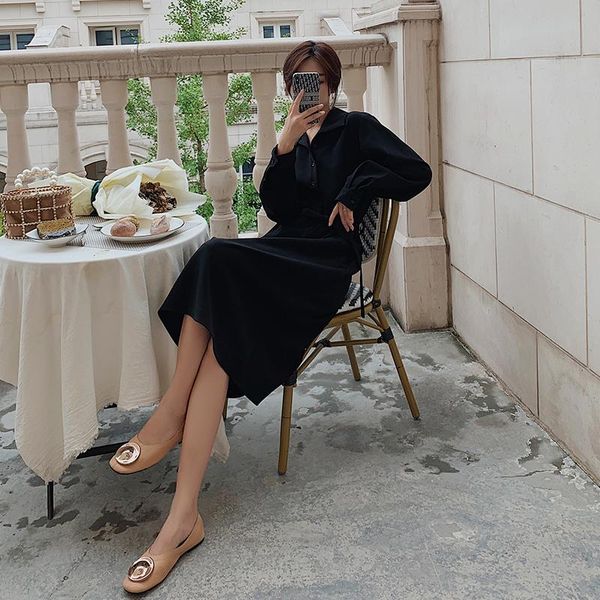 po shoot thick chiffon fold-down collar long shirt dress women's waist hugging slimming autumn style casual dresses, Black;gray
po shoot thick chiffon fold-down collar long shirt dress women's waist hugging slimming autumn style casual dresses, Black;gray