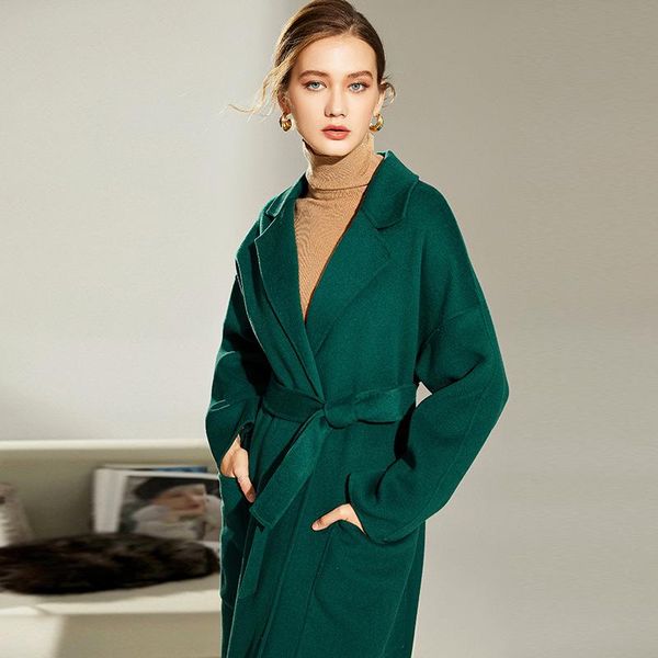 women's wool & blends winter long coat women autumn 2021 green loose lace up ladies cashmere elegant fashion, Black
women's wool & blends winter long coat women autumn 2021 green loose lace up ladies cashmere elegant fashion, Black
