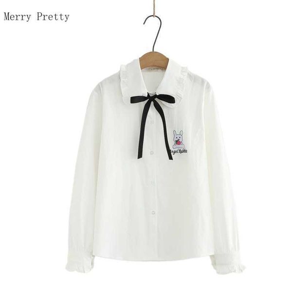 white cartoon rabbit embroidery casual blouse and women summer turndown collar lace up korean ladies cotton shirts 210526
white cartoon rabbit embroidery casual blouse and women summer turndown collar lace up korean ladies cotton shirts 210526