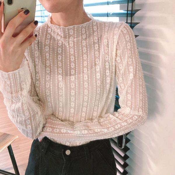 women's blouses & shirts lace bottoming shirt 2021 western style autumn and winter korean blouse with half-collar hollow princess top, White
women's blouses & shirts lace bottoming shirt 2021 western style autumn and winter korean blouse with half-collar hollow princess top, White