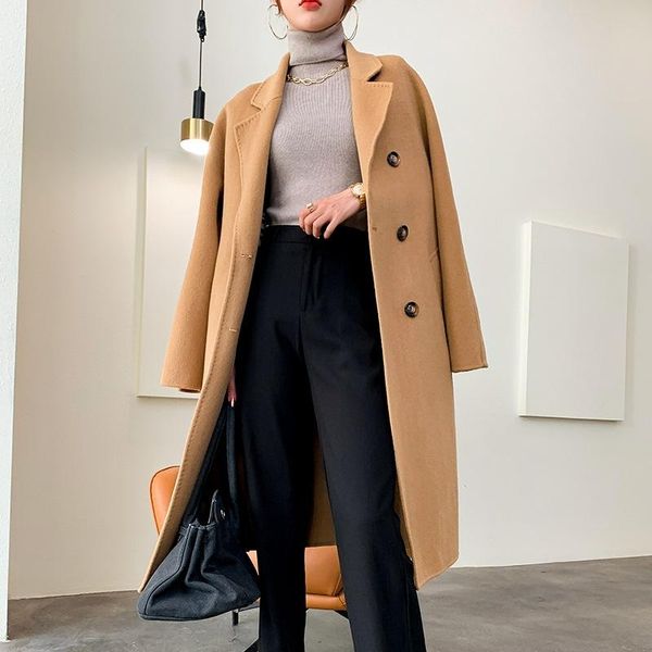 women's wool & blends female in han edition loose long 2021 small cloth coat lapel double-breasted double-sided, Black
women's wool & blends female in han edition loose long 2021 small cloth coat lapel double-breasted double-sided, Black