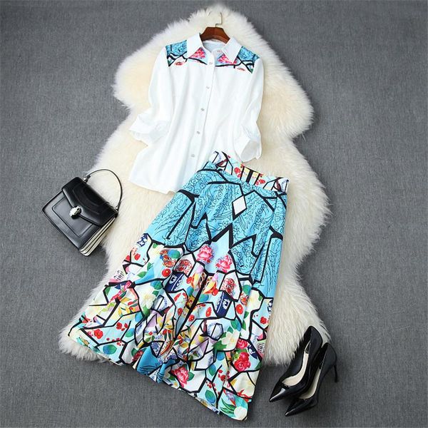 women's tracksuits 2021 fashion runway suit women summer designers two piece outfits elegant print blouse and midi skirt matching sets, Gray
women's tracksuits 2021 fashion runway suit women summer designers two piece outfits elegant print blouse and midi skirt matching sets, Gray