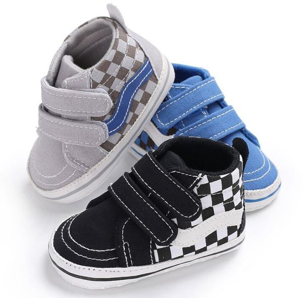 

Newborn Baby Shoes Soft Sole Infant First Walkers Grid Footwear Classic Girls Boys Canvas Crib Shoes Sport Shoe, Blue