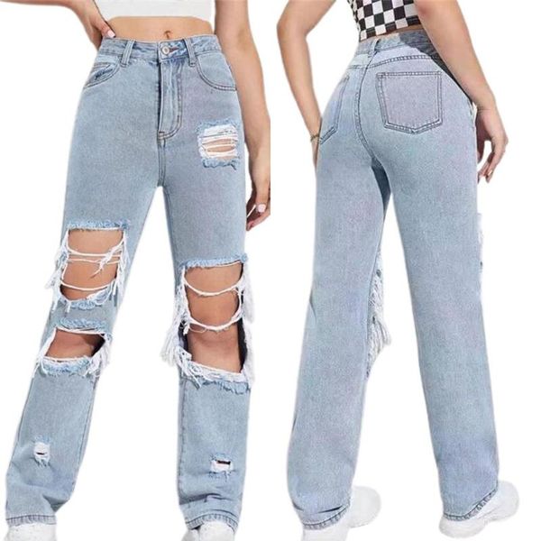 women's jeans womens high waist straight leg ripped boyfriend style casual long pants loose trousers streetwear, Blue
women's jeans womens high waist straight leg ripped boyfriend style casual long pants loose trousers streetwear, Blue