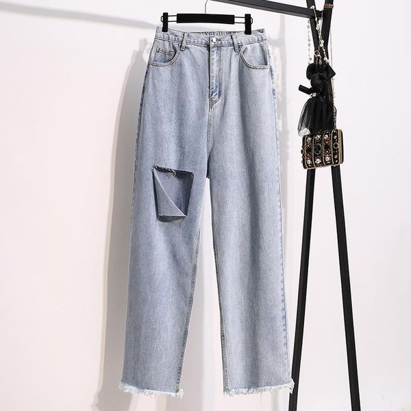 women's jeans hole wide leg straight plus large size oversize korean vintage autumn clothing high waist trousers fashion pants, Blue
women's jeans hole wide leg straight plus large size oversize korean vintage autumn clothing high waist trousers fashion pants, Blue
