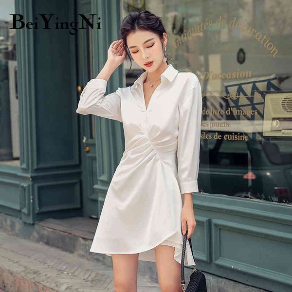 women shirts dress elegant fashion v-neck high street irregular korean ol mini dresses office ladies white black 210427, Black;gray
women shirts dress elegant fashion v-neck high street irregular korean ol mini dresses office ladies white black 210427, Black;gray