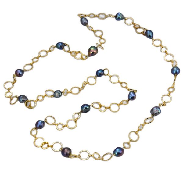 guaiguai jewelry 50" 18mm black keshi pearl gold color plated chain necklace handmade for women, Silver
guaiguai jewelry 50" 18mm black keshi pearl gold color plated chain necklace handmade for women, Silver
