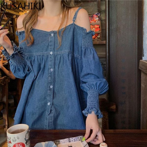 women's blouses & shirts kusahiki off shoulder strapless jeans blouse causal korean sling shirt 2021 long sleeve demin blusa camisas mu, White
women's blouses & shirts kusahiki off shoulder strapless jeans blouse causal korean sling shirt 2021 long sleeve demin blusa camisas mu, White