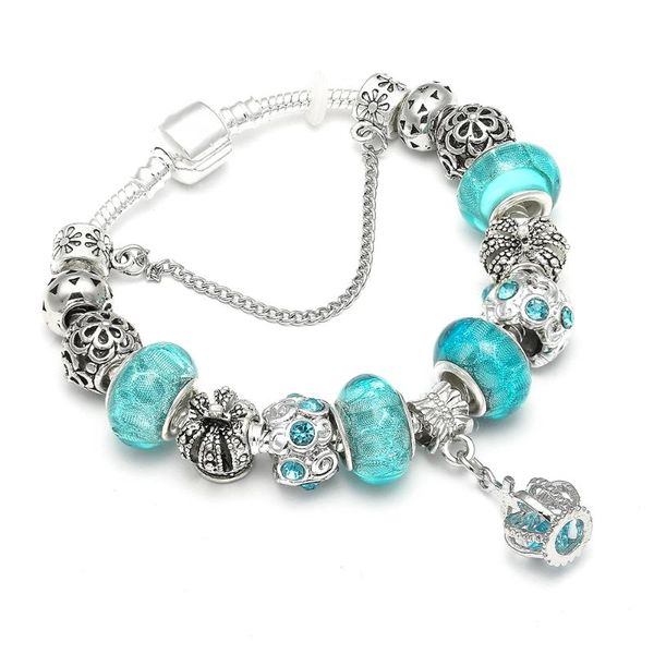 charm bracelets vintage silver color crown pendant & blue murano beads brand bangles for women diy jewelry, Golden;silver
charm bracelets vintage silver color crown pendant & blue murano beads brand bangles for women diy jewelry, Golden;silver