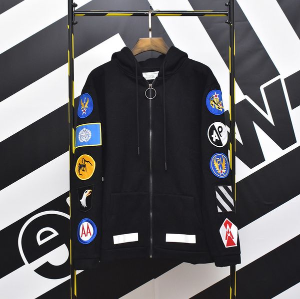 off oiw embroidered team tide armband casual men's and women's same zipper cardigan hoodie, Black
off oiw embroidered team tide armband casual men's and women's same zipper cardigan hoodie, Black