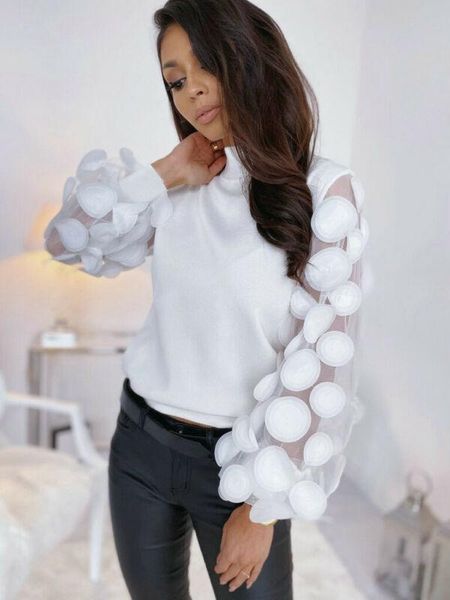 women's blouses & shirts women sweater elegant contrast mesh patchwork sleeve 2021 lantern ladies solid dot print, White
women's blouses & shirts women sweater elegant contrast mesh patchwork sleeve 2021 lantern ladies solid dot print, White