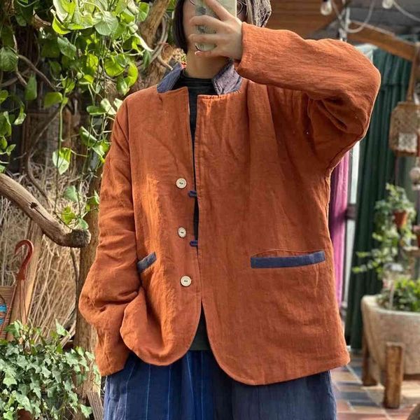johnature women vintage orange jackets linen button coats spring original stand long sleeve jackets coats 210521, Black;brown
johnature women vintage orange jackets linen button coats spring original stand long sleeve jackets coats 210521, Black;brown