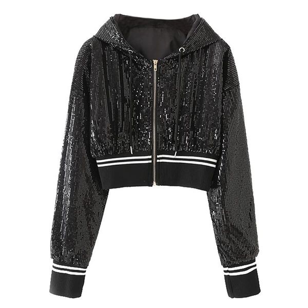 women's jackets sequin hooded jacket women long sleeve pink silver black slim short outwear coat streetwear spring chic fashion female, Black;brown
women's jackets sequin hooded jacket women long sleeve pink silver black slim short outwear coat streetwear spring chic fashion female, Black;brown