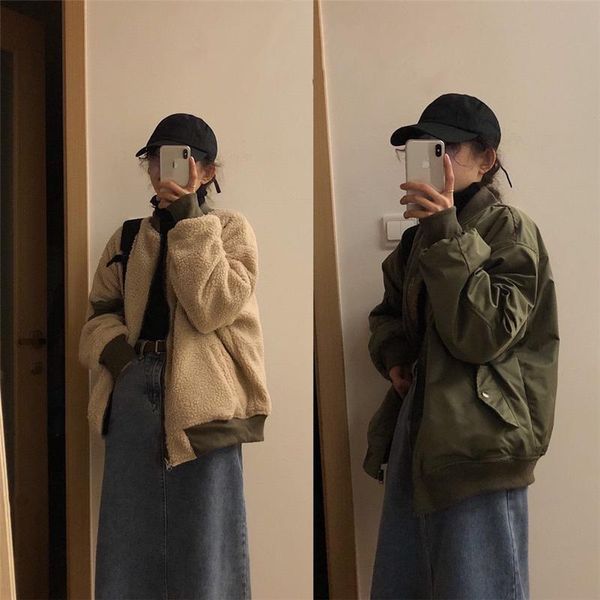 women's wool & blends winter lambs cardigan coat women wear both sides thickening cotton jacket korean solid casual fashion outwear fem, Black
women's wool & blends winter lambs cardigan coat women wear both sides thickening cotton jacket korean solid casual fashion outwear fem, Black