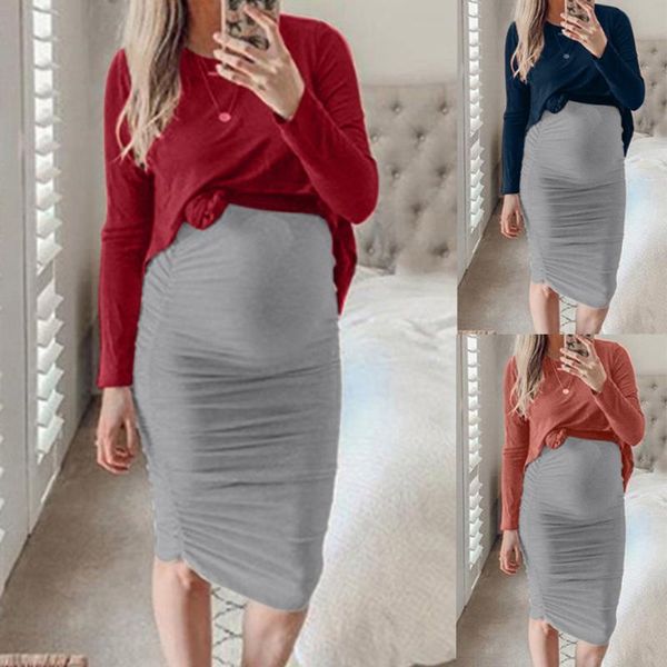 women pregnant maternity o-neck long sleeve solid skirt set dress spring maxi dresses for women vestido de mulher, White
women pregnant maternity o-neck long sleeve solid skirt set dress spring maxi dresses for women vestido de mulher, White
