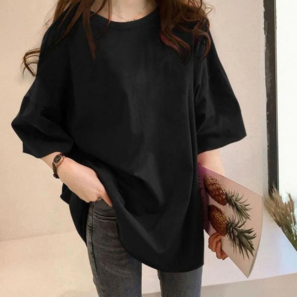 women's t-shirt summer japanese style korean fashion solid color mid-length round neck shirt loose casual, White
women's t-shirt summer japanese style korean fashion solid color mid-length round neck shirt loose casual, White