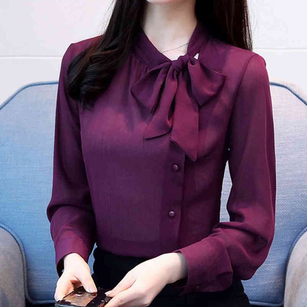 bow neck women's clothing spring long-sleeved chiffon women blouse shirt solid purple formal women blusas 210h 210420, White
bow neck women's clothing spring long-sleeved chiffon women blouse shirt solid purple formal women blusas 210h 210420, White
