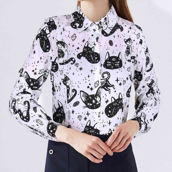 fashion cats print long women blouses sleeves turn down collar office blouse shirts casual, White
fashion cats print long women blouses sleeves turn down collar office blouse shirts casual, White