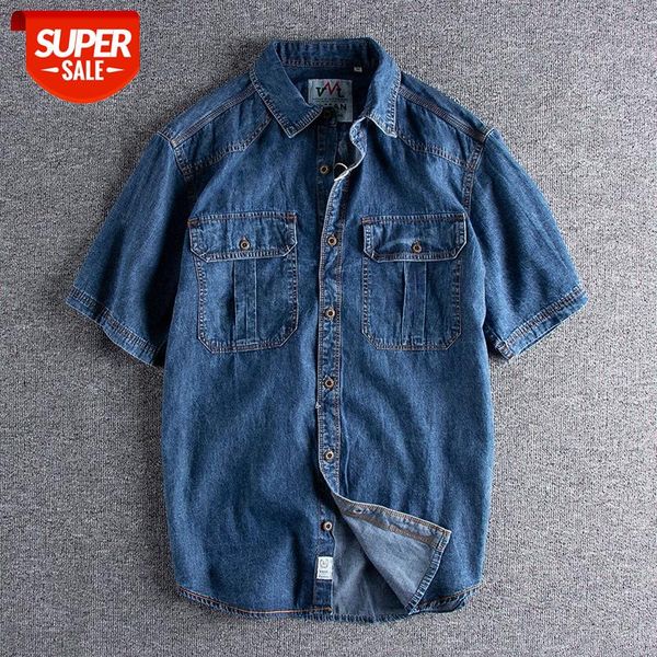 american retro tooling double-pocket denim short shirt heavy wash and old snowflake craft casual summer #xy9s, White;black
american retro tooling double-pocket denim short shirt heavy wash and old snowflake craft casual summer #xy9s, White;black
