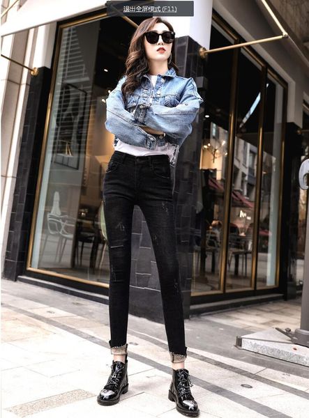 women's jeans black thin section velvet high-elastic fake hole nine points female was wool feet pants tide autumn and winter, Blue
women's jeans black thin section velvet high-elastic fake hole nine points female was wool feet pants tide autumn and winter, Blue