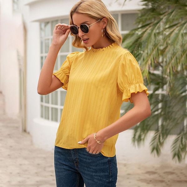 women's blouses & shirts office ladies flounce sleeve back button casual women blouse summer solid striped frill neck loose yellow and, White
women's blouses & shirts office ladies flounce sleeve back button casual women blouse summer solid striped frill neck loose yellow and, White