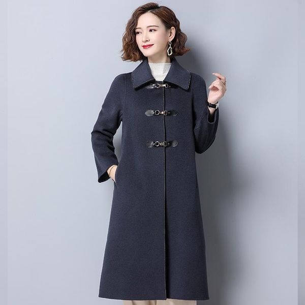 women's wool & blends coat loops of ladies' fashion leather buckle over-the-knee woolen cloth cashmere coat, qiu dong outfit, Black
women's wool & blends coat loops of ladies' fashion leather buckle over-the-knee woolen cloth cashmere coat, qiu dong outfit, Black