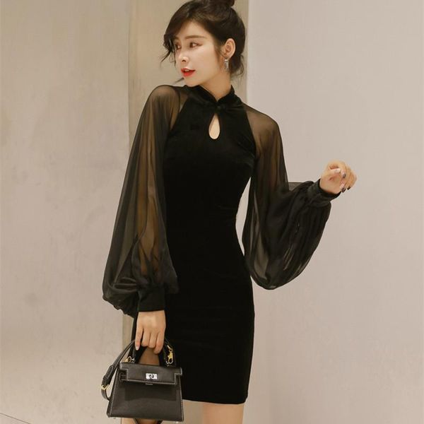 casual dresses women mesh patchwork perspective mini dress lantern sleeve black velvet solid autumn plus size vestidos, Black;gray
casual dresses women mesh patchwork perspective mini dress lantern sleeve black velvet solid autumn plus size vestidos, Black;gray