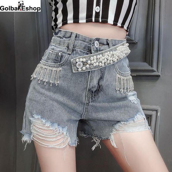 women's shorts denim pearl ripped hole classic vintage high waist blue wide leg female caual summer ladies jeans, White;black
women's shorts denim pearl ripped hole classic vintage high waist blue wide leg female caual summer ladies jeans, White;black