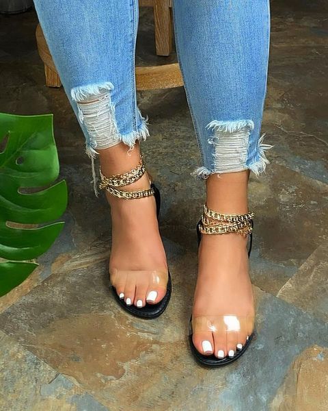 sandals summer flat sandals, transparent women's gladiator fashion, chain, open finger, external use qsuc, Black
sandals summer flat sandals, transparent women's gladiator fashion, chain, open finger, external use qsuc, Black