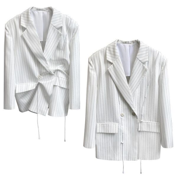 getspring women blazer striped double breasted drawstring ladies coat loose long women's suit jacket autumn 2021 suits & blazers, White;black
getspring women blazer striped double breasted drawstring ladies coat loose long women's suit jacket autumn 2021 suits & blazers, White;black