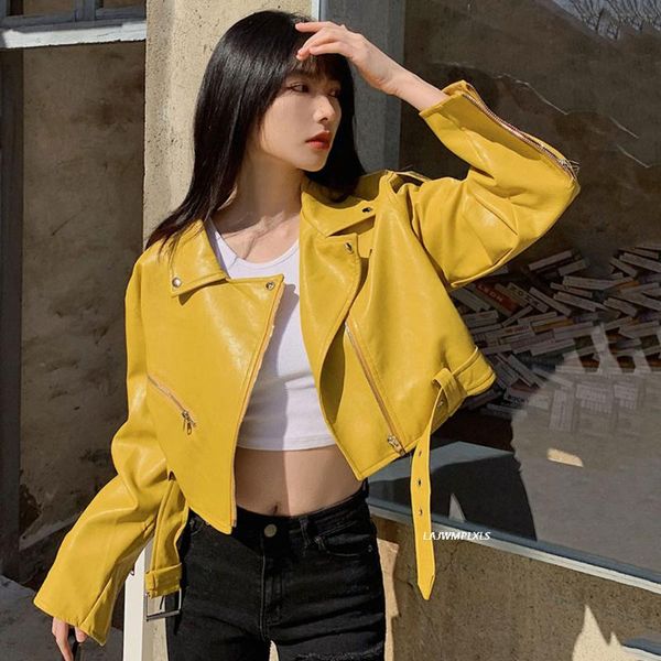 women's leather & faux autumn short jacket moto jackets yellow ladies streetwear spring 2021, Black
women's leather & faux autumn short jacket moto jackets yellow ladies streetwear spring 2021, Black