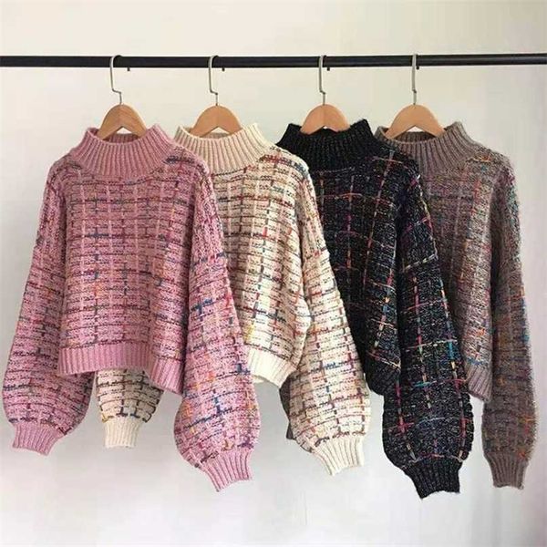 autumn winter plaid sweater women korean lazy wind short loose casual checkered lantern sleeve pullovers girls 211011, White;black
autumn winter plaid sweater women korean lazy wind short loose casual checkered lantern sleeve pullovers girls 211011, White;black
